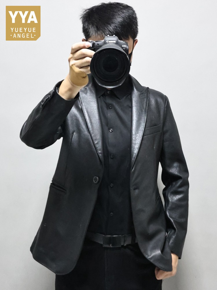 Leather Work Jacket Mens - Blazer de Cuero Genuino para Hombre,