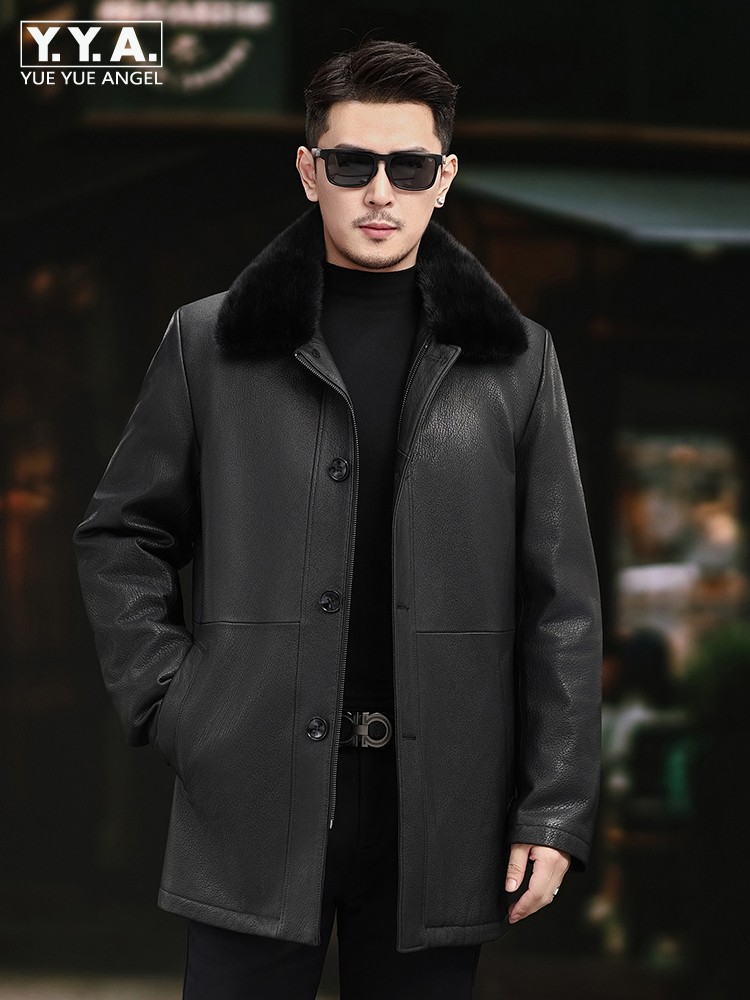 Leather Work Jacket Mens - Chaqueta larga de lujo para hombre,