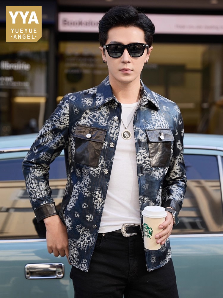 Leather Work Jacket Mens - Nueva moda de lujo con estampado