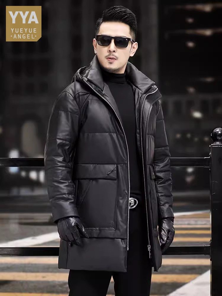 Leather Work Jacket Mens - Abrigo de invierno grueso y cálido