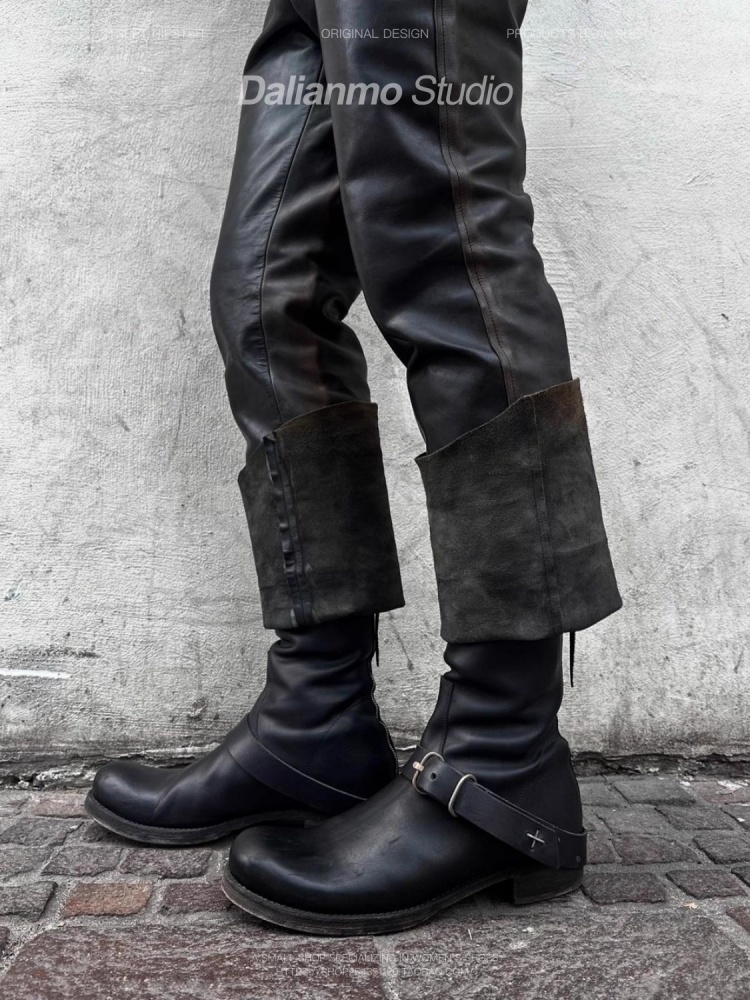 Youtube Leatherwork - Botas cortas frescas negras para hombres,