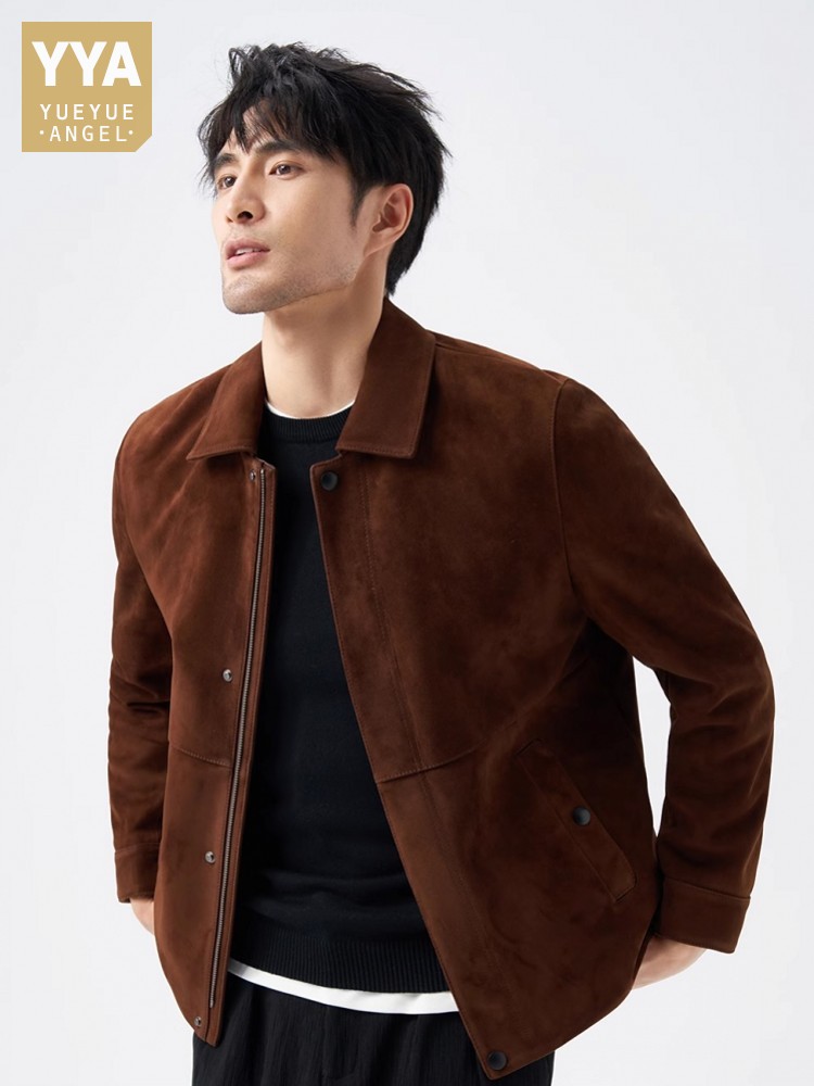 Leather Work Jacket Mens - Chaqueta de cuero de ante auténtico