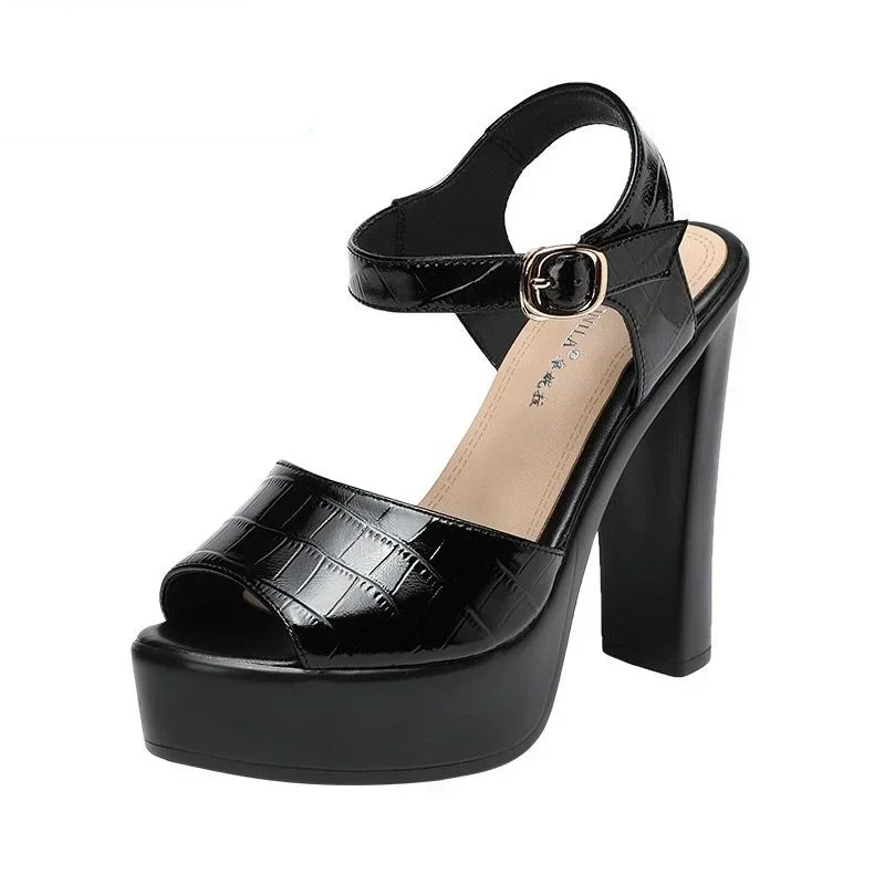 Leather Work Dress - Sandalias de cuero genuino de 10cm