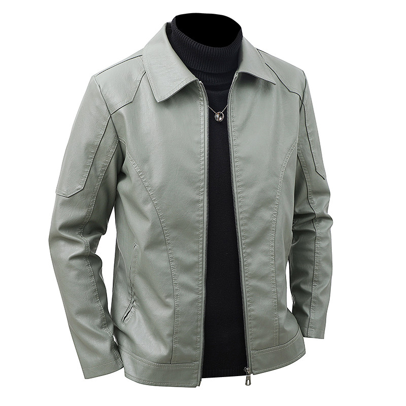 Leather Work Jacket Mens - Chaqueta de cuero con solapa para