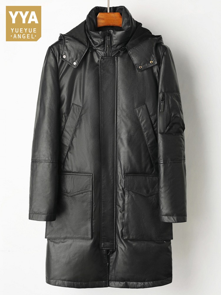Leather Work Jacket Mens - Chaqueta de plumón de cuero genuino