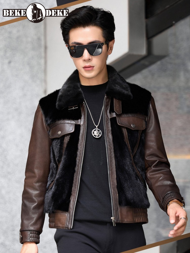 Leather Work Jacket Mens - Chaqueta de Invierno de Lujo para