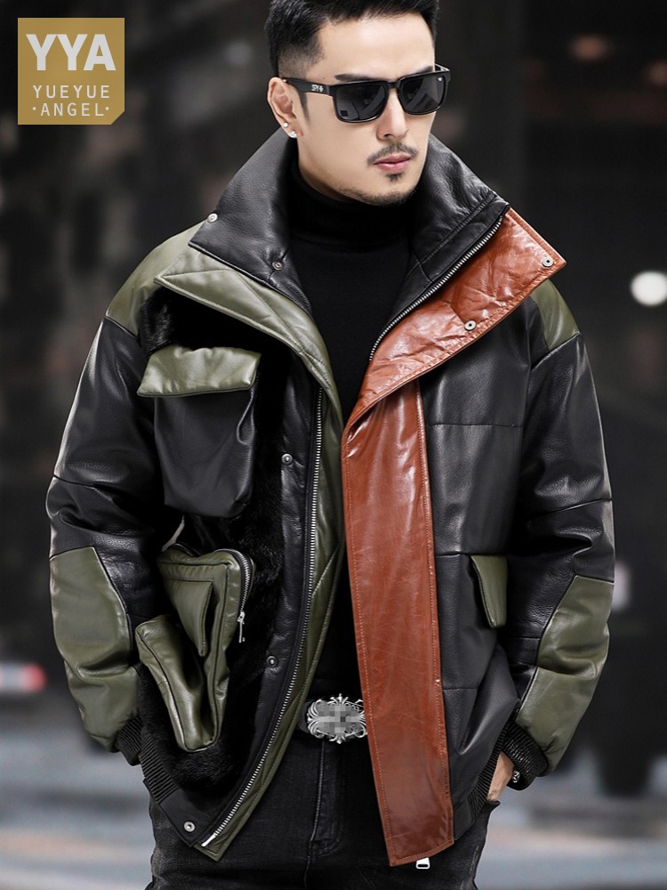 Leather Work Jacket Mens - Chaqueta de trabajo con bolsillos grandes