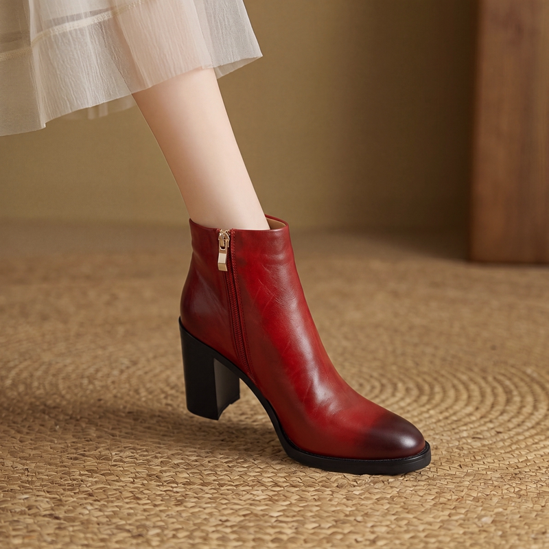 Botines de tacón cuadrado con  - Leather Work Dress reseña y precio