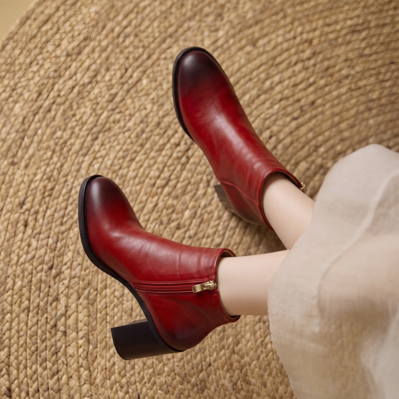 Botines de tacón cuadrado con  - Leather Work Dress reseña y precio
