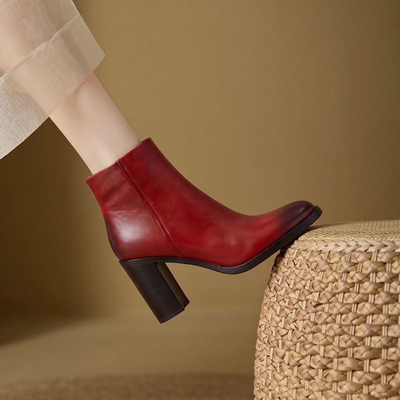 Botines de tacón cuadrado con  - Leather Work Dress reseña y precio