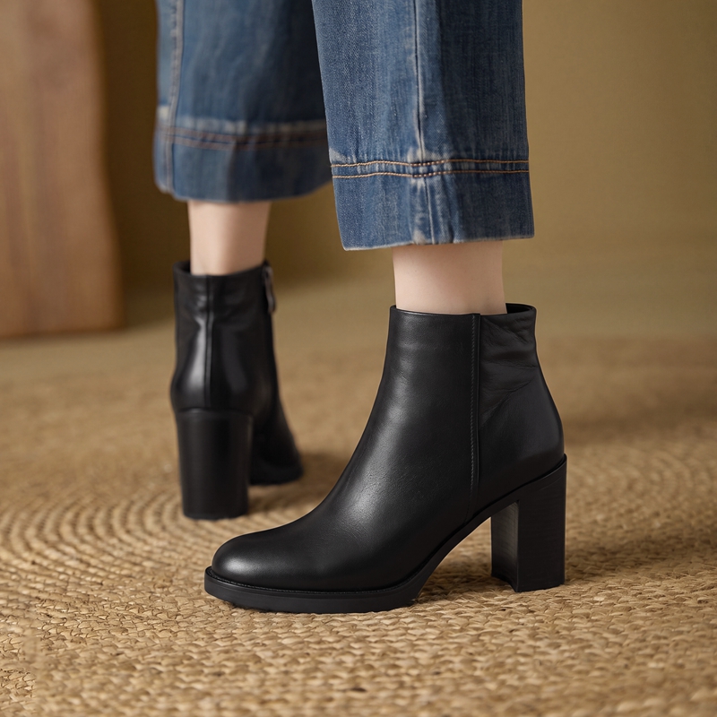 Botines de tacón cuadrado con  - Leather Work Dress reseña y precio