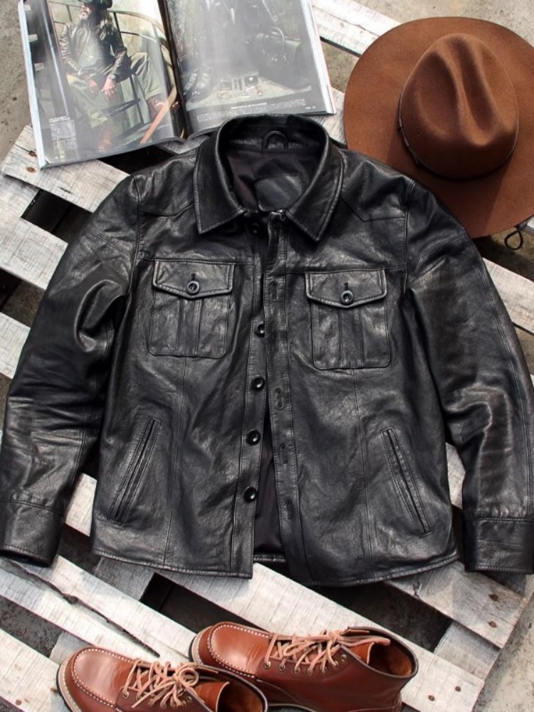 Chaqueta Punk de cuero genuino - Leather Work Jacket Mens reseña y precio